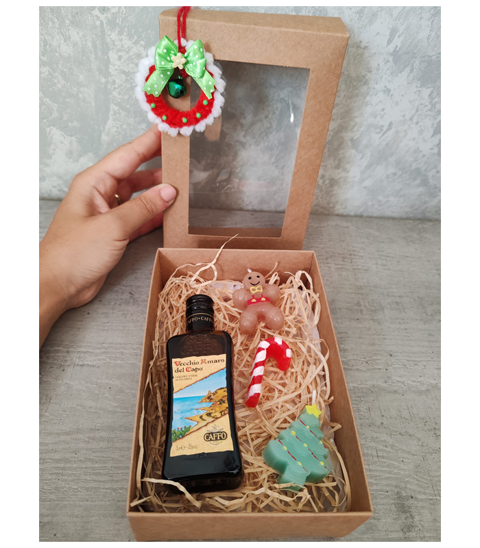 Box Regalo con liquore Amaro del capo e candele natalizie Box Regalo con liquore Amaro del capo e candele natalizie